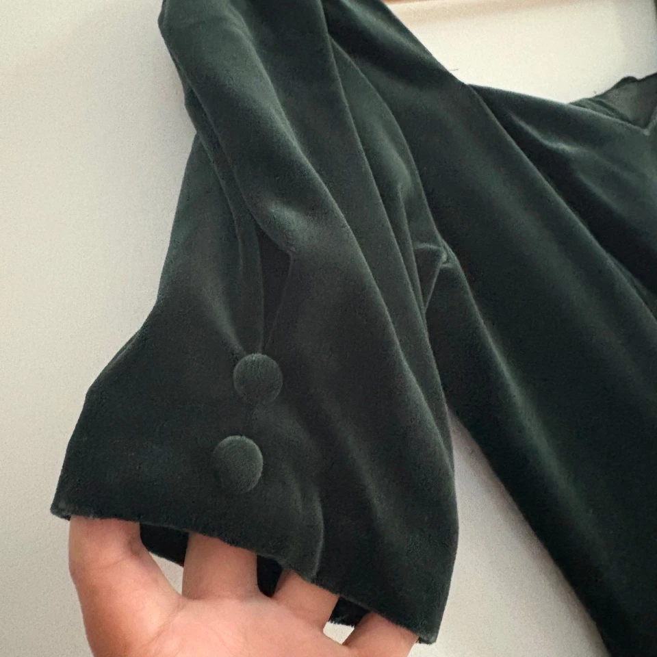 Vestido De Colección Laura Ashley Terciopelo Formal Noche Lazo Recorte Verde Vacaciones Mujer 4 Foto 3 de 4