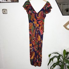 Farm Rio Anthropologie Ruffled Jumpsuit Women’s Small Leaf Leaves Boho Beach