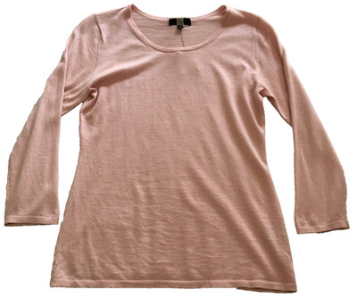 Saks Fifth Avenue Womens Silk Cashmere Sweater Sz L Pink 3/4 Sleeve Round NWOT