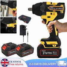 Brushless Impact Wrench Drill Cordless Driver Repair Wheel Nut Gun Set 2 Battery
