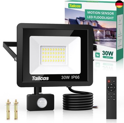 Tailcas 30W LED Strahler mit Bewegungsmelder Außen, 6500K Kaltweiß LED Fluter A