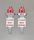 VINTAGE 12” STANDARD RESTROOM SET PORCELAIN SIGN GAS OIL CAR TRUCK MOTORCYCLE