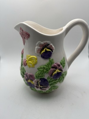 Wangs International Pansy Flower Butterfly Ceramic Pottery Pitcher