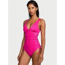 Victoria's Secret Ruched Plunge One Piece Swimsuit Hot Pink Size XL NWT
