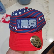 FIFA World Cup 2026 CAN MEX USA Red/Blue Mesh Trucker Snapback Hat Cap