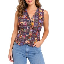 Multicolor Patchwork Floral Vest Cotton Boho Quilted Medium Romantic Cottagecore