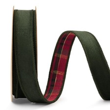 Keypan Moss Green Velvet Christmas Ribbon Wired Plaid 1 Inch 10 Yards  Doubl...
