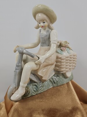 Vintage 1940s LENWILE ARDALT Porcelain GIRL on Tricycle with Flower Cart Japan