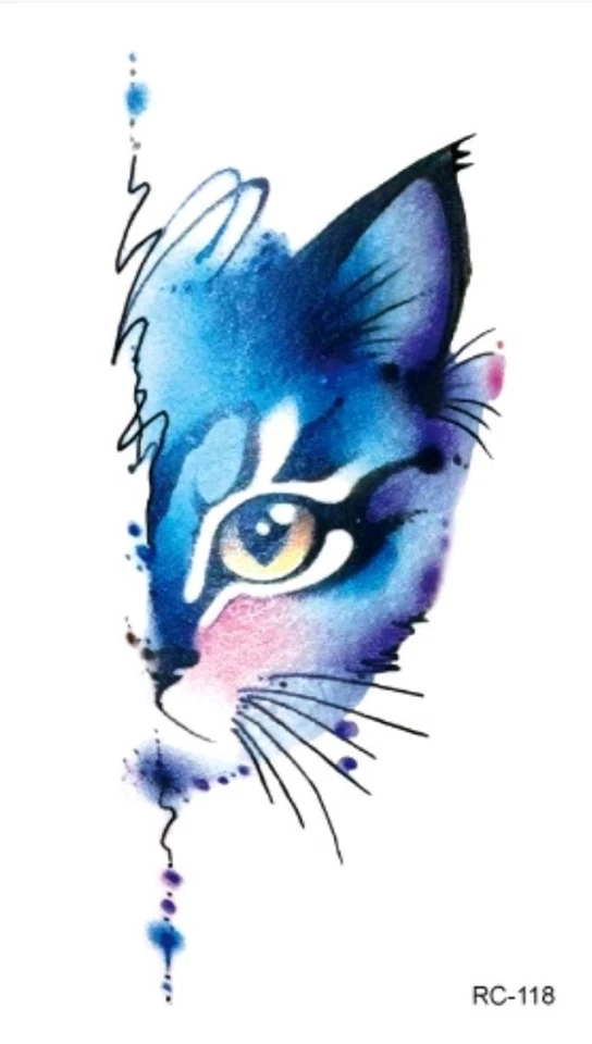 ROSIE'S TATTOO BOUTIQUE BLUE CAT Temporary Tattoo 💙 Unisex 🇬🇧 UK SELLER Body Art 9x6 Cms Kitty Cats ♡
