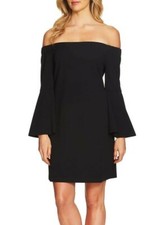 Cece 247693 Womens Hadley Off-The-Shoulder Shift Dress Solid Black Size 0