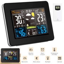 Digital LCD Indoor Outdoor Weather Station Clock Calendar Thermometer Wireless