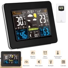 Digital LCD Indoor Outdoor Weather Station Clock Calendar Thermometer Wireless