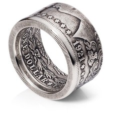 Morgan Silver Dollar Coin Ring - 1921 - "Heads" - Patina Finish
