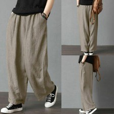 Plus Size Men Trousers Cotton Linen Wide Leg Harem Loose Casual Baggy Pants