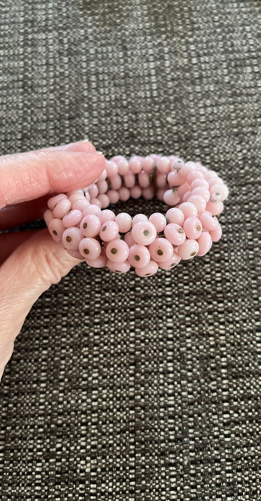 Unsigned Miriam Haskell Pink Bead Stretch Bracelet - image 2