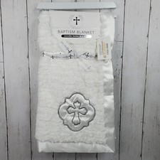 Baptism Blanket for Baby Cross Keepsake White Satin Trim Christening Reversible