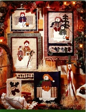 JW Snow Family Samplers Wall Quilts Pattern Primitive Folk Art Winter Snowman