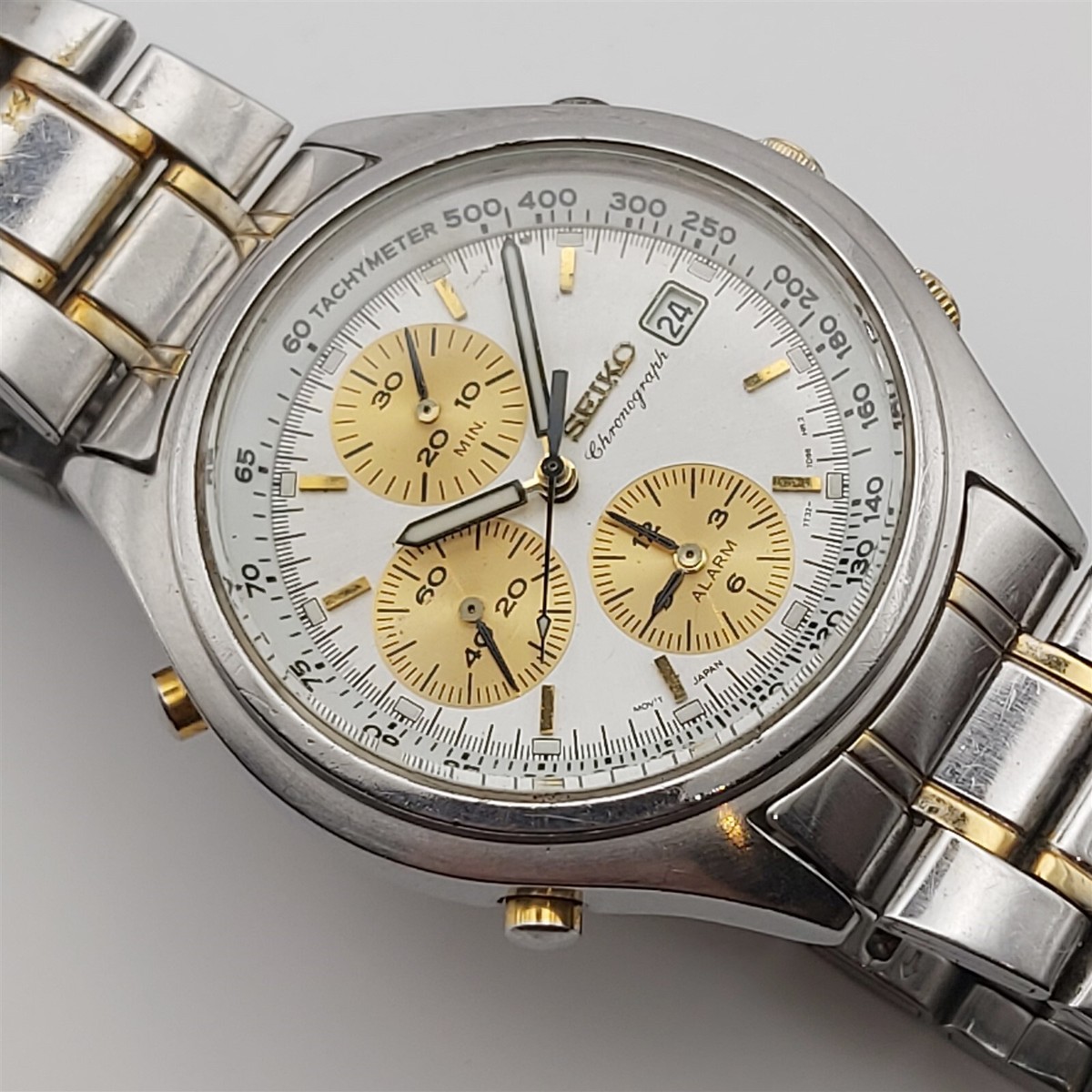 時計 SEIKO TITANIUM CHRONGRAPH 7T32-6030 Seiko 7T32-7C60 Quartz Alarm Chronograph Panda Lume Dial