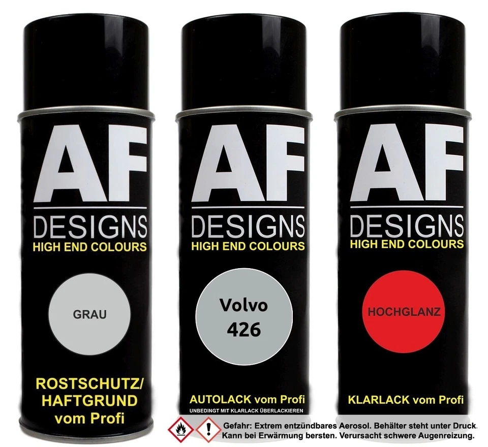 ALEX FLITTNER DESIGNS Volvo 426 Silver Vernice Auto Metallizzata Vernice Trasparente Primer Bomboletta Spray Set