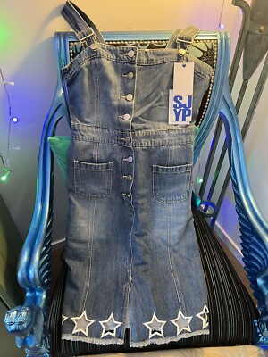 sjyp denim dress SJYP Denim Star Cut-out Overall Short Dress