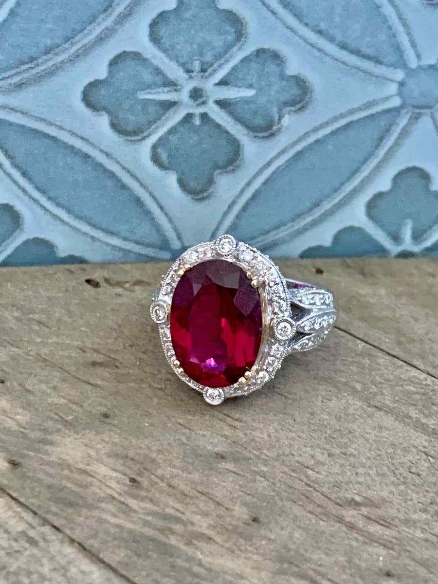 Beautiful Carat Rubellite Tourmaline With Genuine White CZ Fabulous  Ring