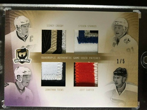 2009/10 UD THE CUP 1/5 SIDNEY CROSBY , STAMKOS , TOEWS , CARTER QUAD PATCH 1/5 - Afbeelding 1 van 2
