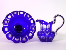  Biedermeier Glass Circa 1850 - Footed - Bowl & Jug 