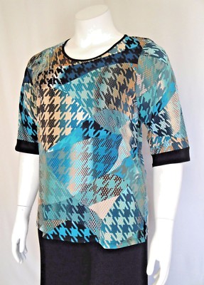 New Women's Plus Size Black Blue Houndstooth Print Top (Blouse) Sizes 2X 3X