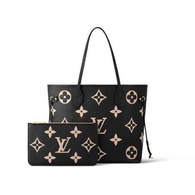 NIB Louis Vuitton Neverfull MM Black/Beige M58907 With Pouch