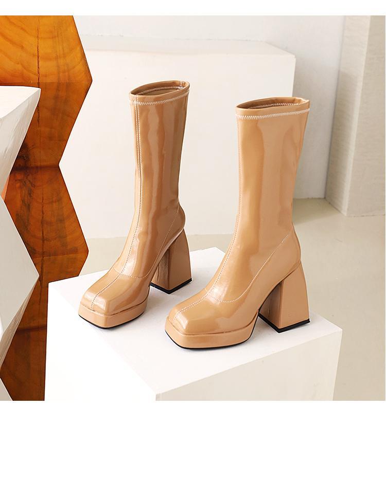Fashion Square Toe Women Mid-calf Side Zipper Boots Square Fashion Square Toe Women Mid-calf Side Zipper Boots Square