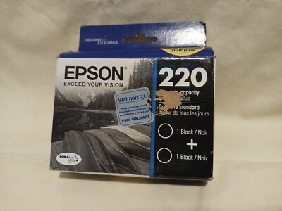 GENUINE EPSON 220 BLACK INK MULTI-PACK. 2 STANDARD CARTRIDGES. NEW. FREE SHIP!