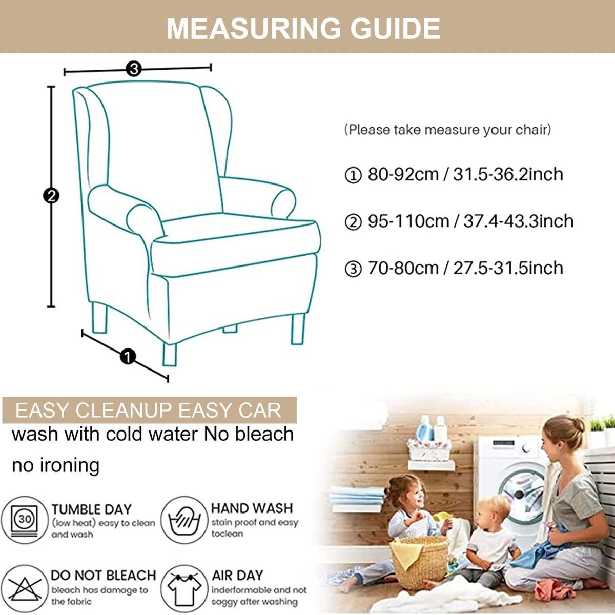 Wingback – Federe Per Sedie Con Schienale Alto (2 Pezzi) – Elasticizzate In Spandex – Motivo Ginkgo Biloba – Protezione Antimacchia