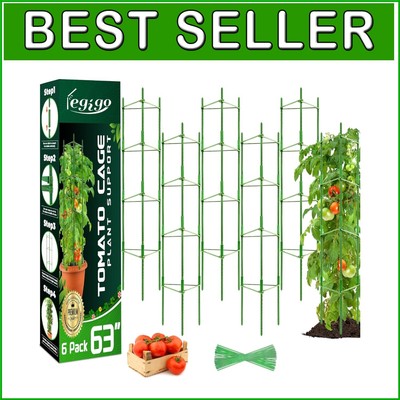 Premium 63-Inch Tomato Trellis - 6-Pack Durable Support for Climbing Plants