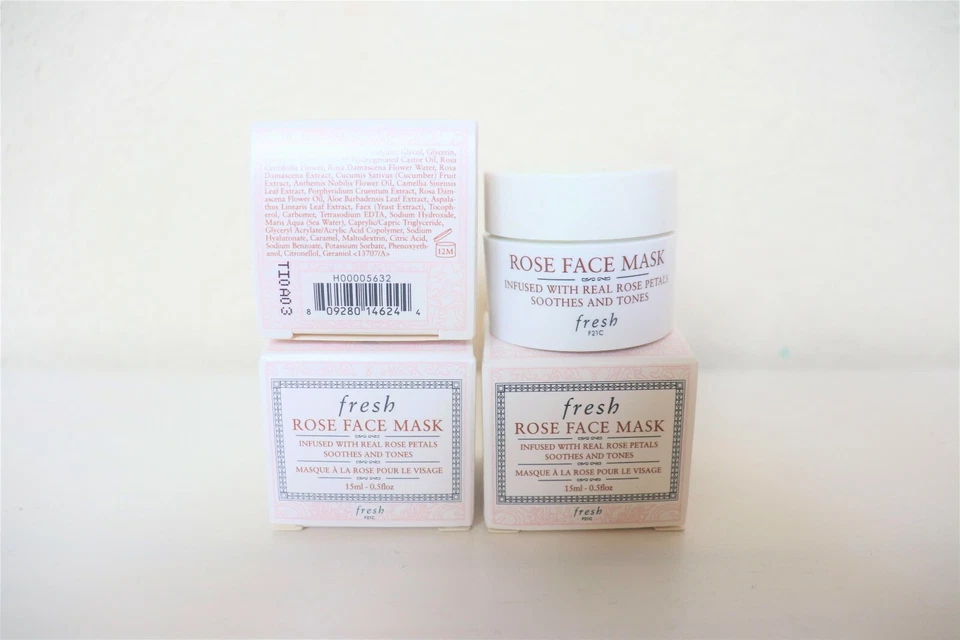 3 X Fresh Rose Face Mask Infused with Real Rose Petals 0.5 fl oz / 15 ml ea NIB - Image 2 of 2