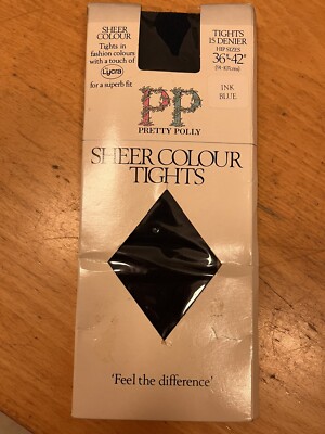 Vintage Pretty Polly 15 Denier Sheer Colour Tights Ink Blue Hip Size 36 - 42