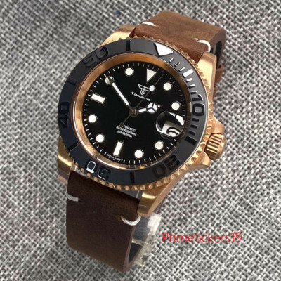 Tandorio CUSN8 Solid Bronze NH35A Automatic Men Watch Ceramic Insert Black Dial