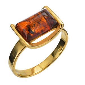Authentic 18K Gold Plated Sterling Silver Baltic Honey Amber Ring
