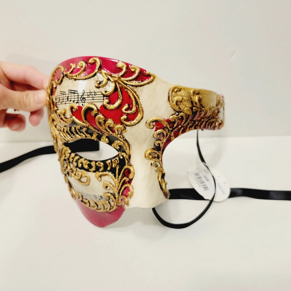 Red Gold Blk Venetian Phantom of The Opera Masquerade Ball Halloween Party Mask - Image 2 of 4