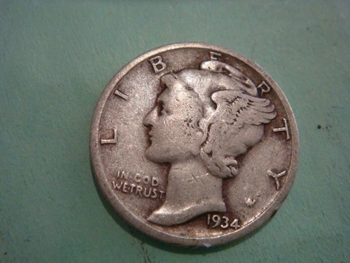 1934 P  Mercury Dime - Fine album filler condition , actual coin in photo
