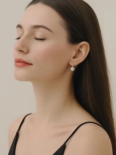 Ohrringe Paar Ohrhänger Doppel-Ring Halb Creolen 925 Silber mit VVS1 Moissanite - Bild 4 von 4