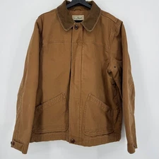 LL Bean Mens Brown Canvas Barn Coat Corduroy Work Utility Jacket Medium VTG