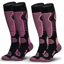 Merino Wool Ski Socks Mens Womens 2 Pairs for Medium 2 Pairs-purple pink