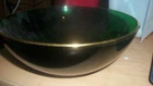 Anchor Hocking forest green bowl with gold trim