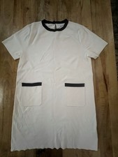 Wenrine Womens Cream & Black Trim Sweater Dress With Front Pockets Midi  Size L