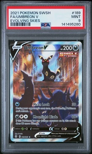 2021 POKEMON SWORD & SHIELD EVOLVING SKIES #189 FULL ART/UMBREON V PSA 9