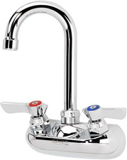 Chrome Wall Mount Gooseneck Faucet, 3.5", NSF Certified, Color-Coded Handles