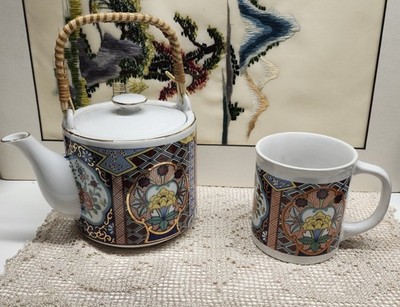 Imari Ware Teapot & Mug Set National Silver Co Nagoya Japan Vintage