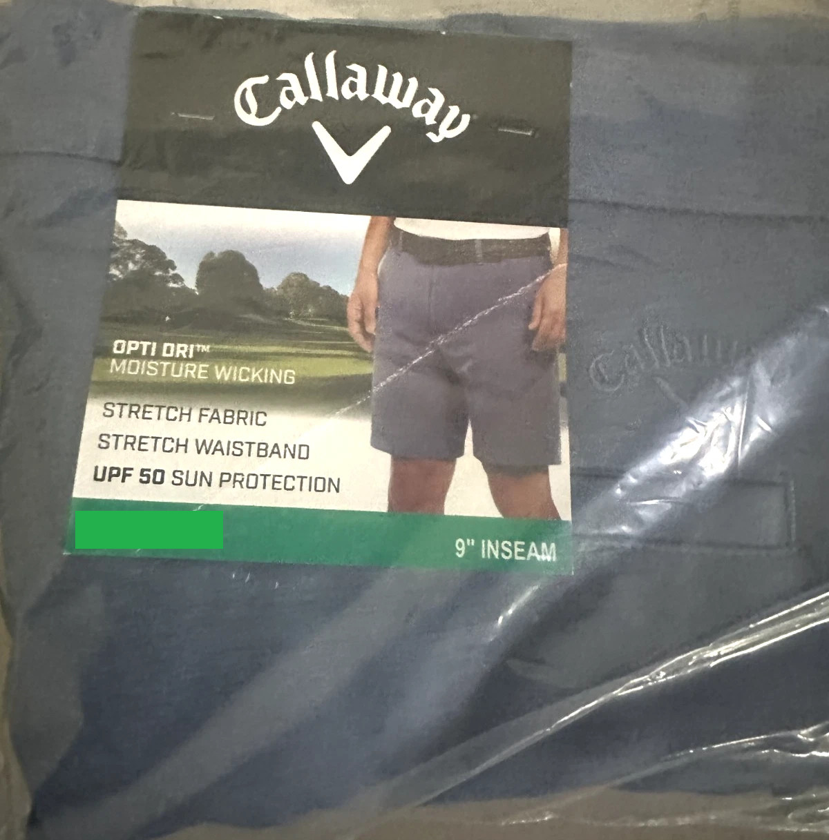 NEW MENS 34 BLUE CALLAWAY OPTI DRI SICKING STRETCH GOLF SHORTS UPF 50 9" INSEAM