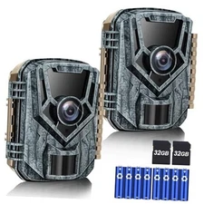 Trail Camera 2 Pack 36 MP 2.7K Game Camera 32GB Memory Card 4 Batteries Time 
