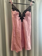 Vtg Y2K Fredericks Of Hollywood Glossy Pink Satin Mini Slip Dress XL Lace